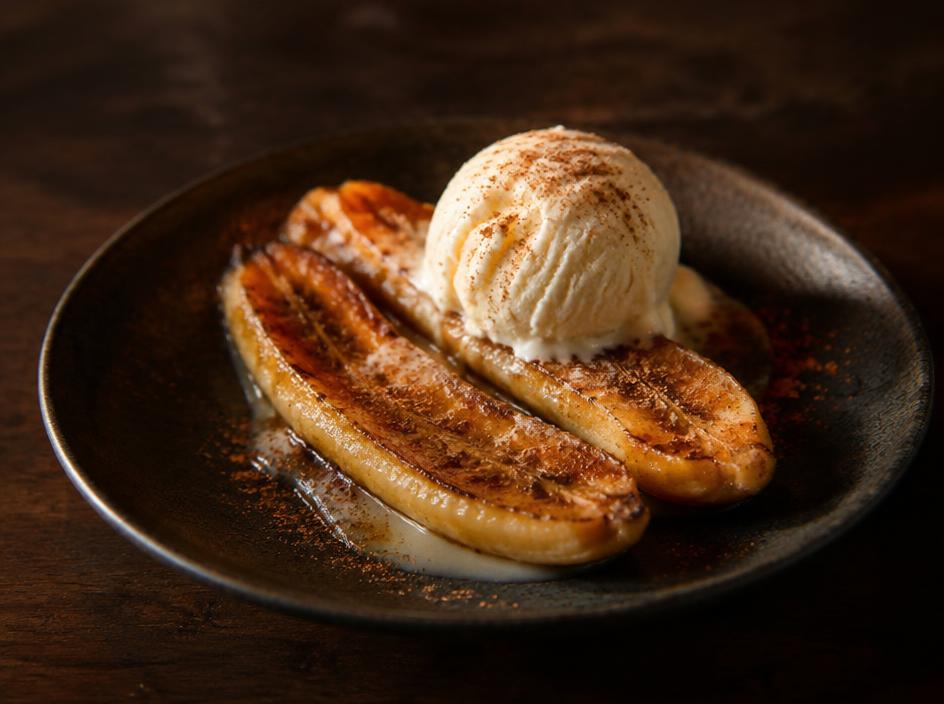 Banana caramelizada com sorvete