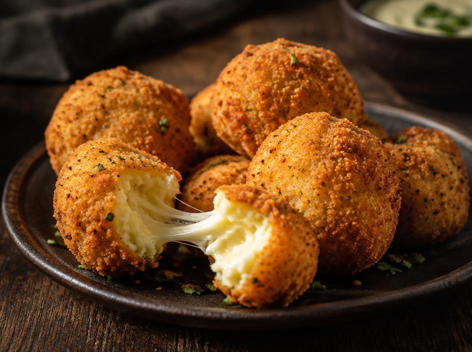 Bolinhas de batata recheadas com queijo