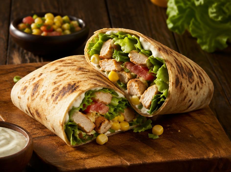Wrap tostado de frango e cream cheese